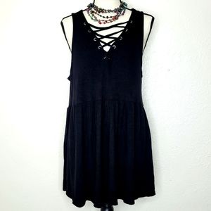 Sold Torrid Black Ribbed Tank Top (Size 1) babydoll style